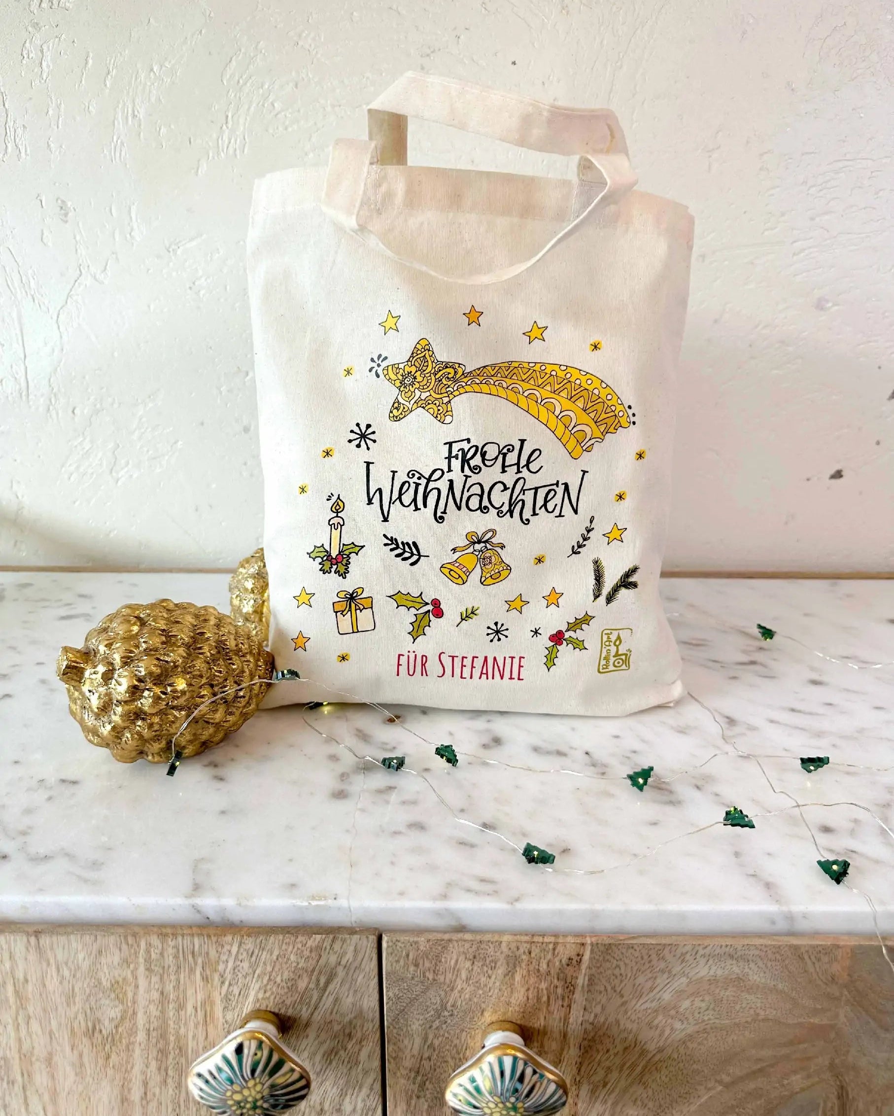 Geschenktäschchen "Frohe Weihnachten" mit Wunschname-S-RollinArt