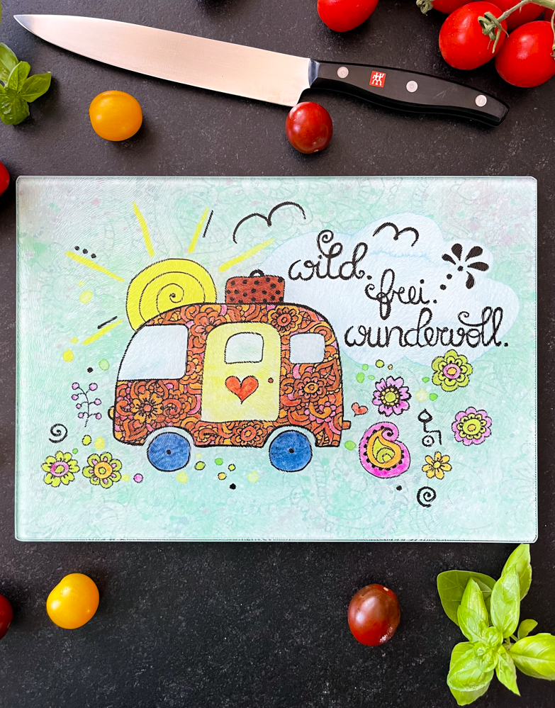 Glasschneidebrett "Camper"-RollinArt