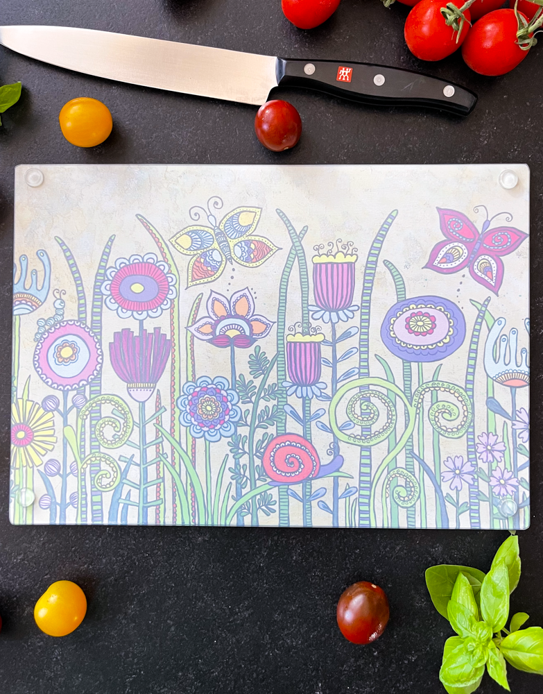 Glasschneidebrett "Flowers V"-RollinArt