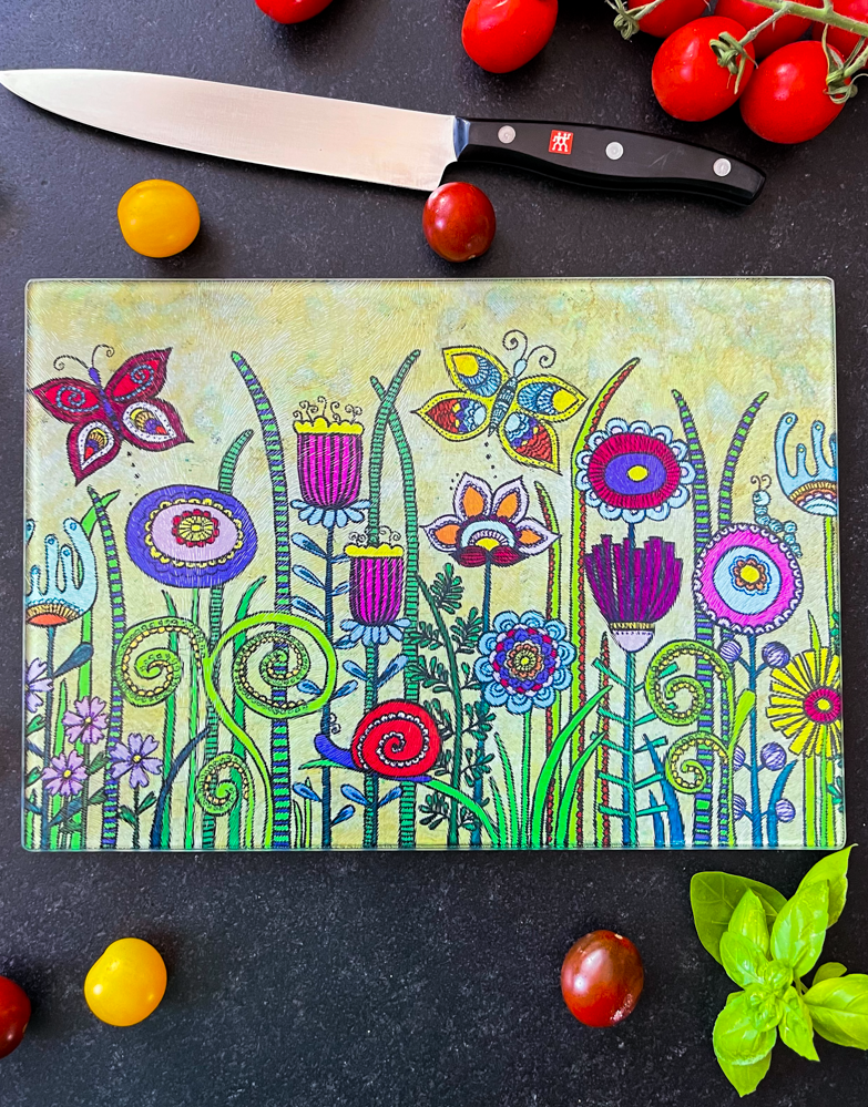 Glasschneidebrett "Flowers V"-RollinArt