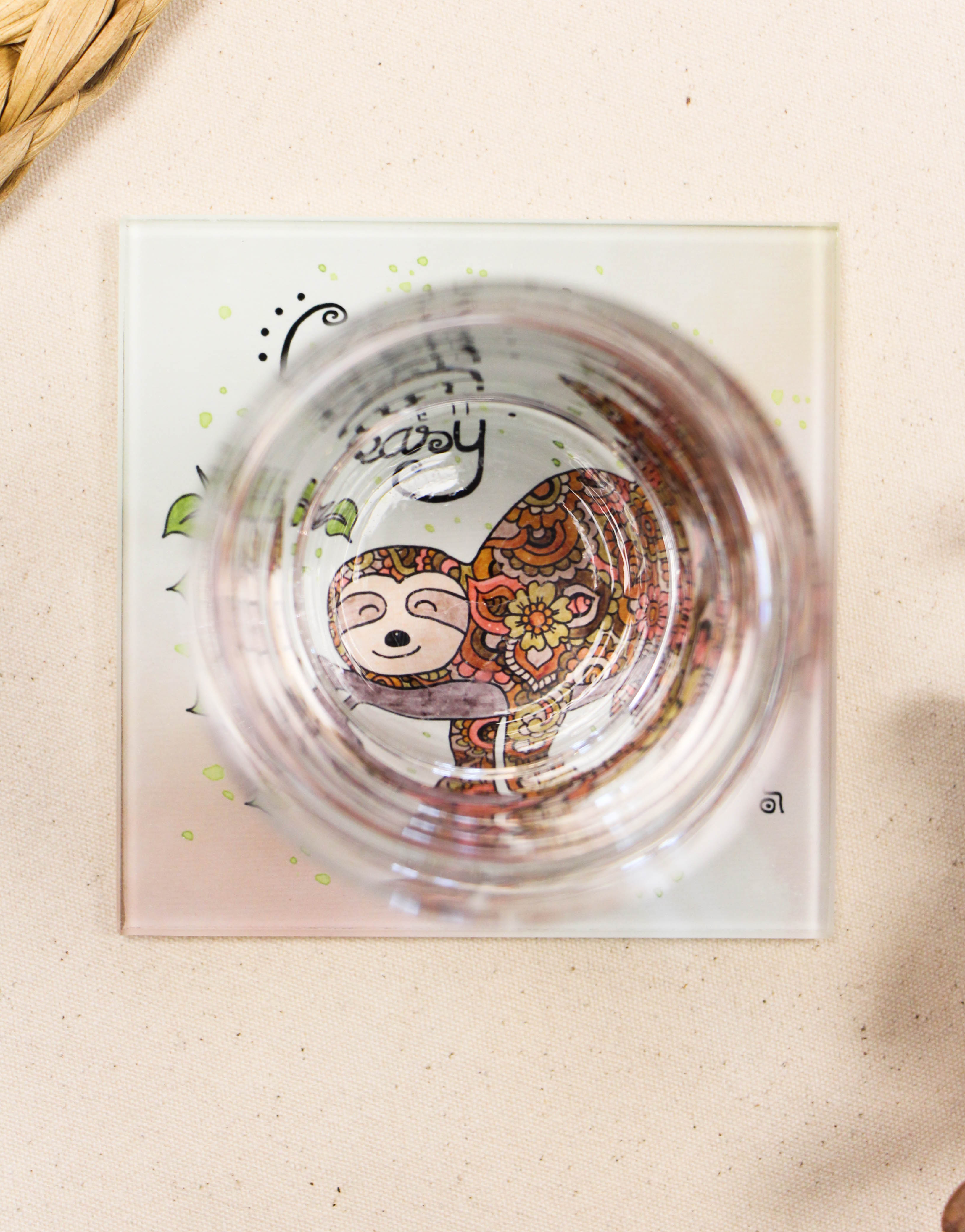 Glasuntersetzer "Faultier"-RollinArt