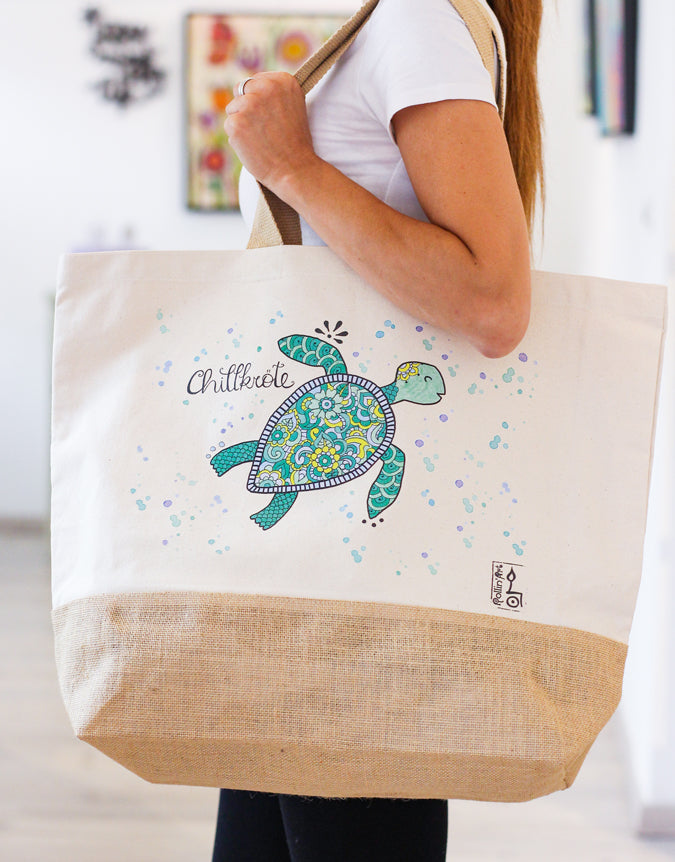 Jutetasche "Chillkröte"-L-RollinArt