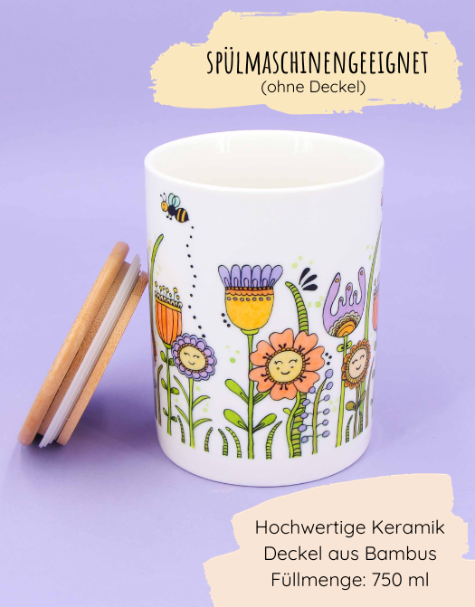 Keramikdose M "Happy Flowers"-RollinArt