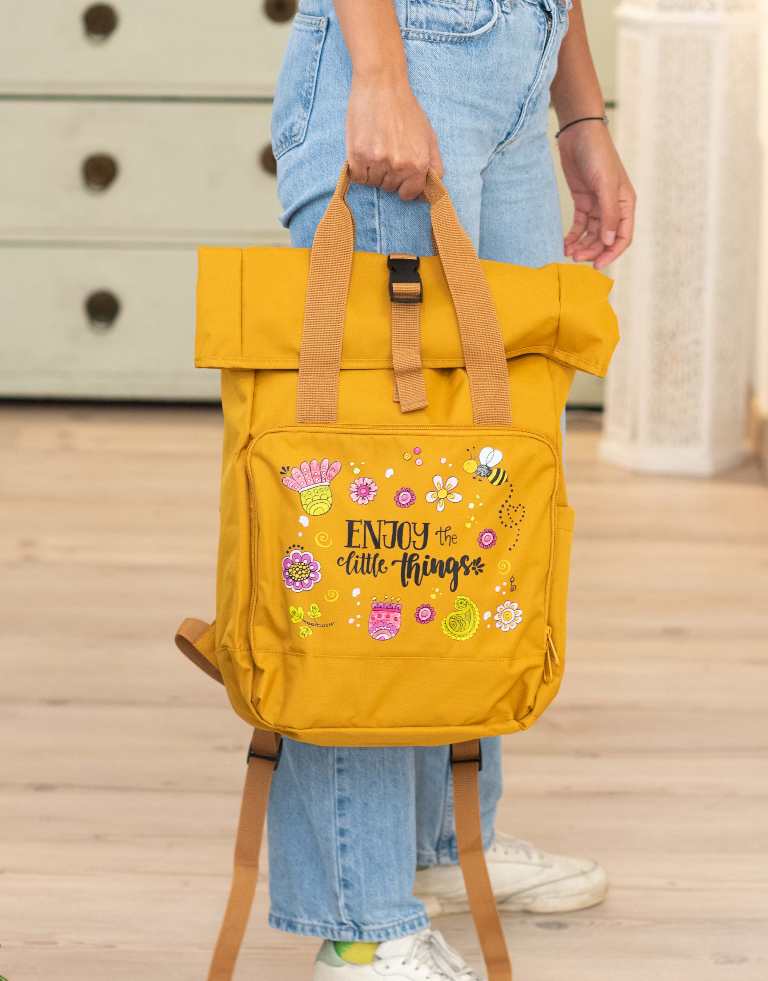 Rucksack groß Mustard “Enjoy the little things”-RollinArt