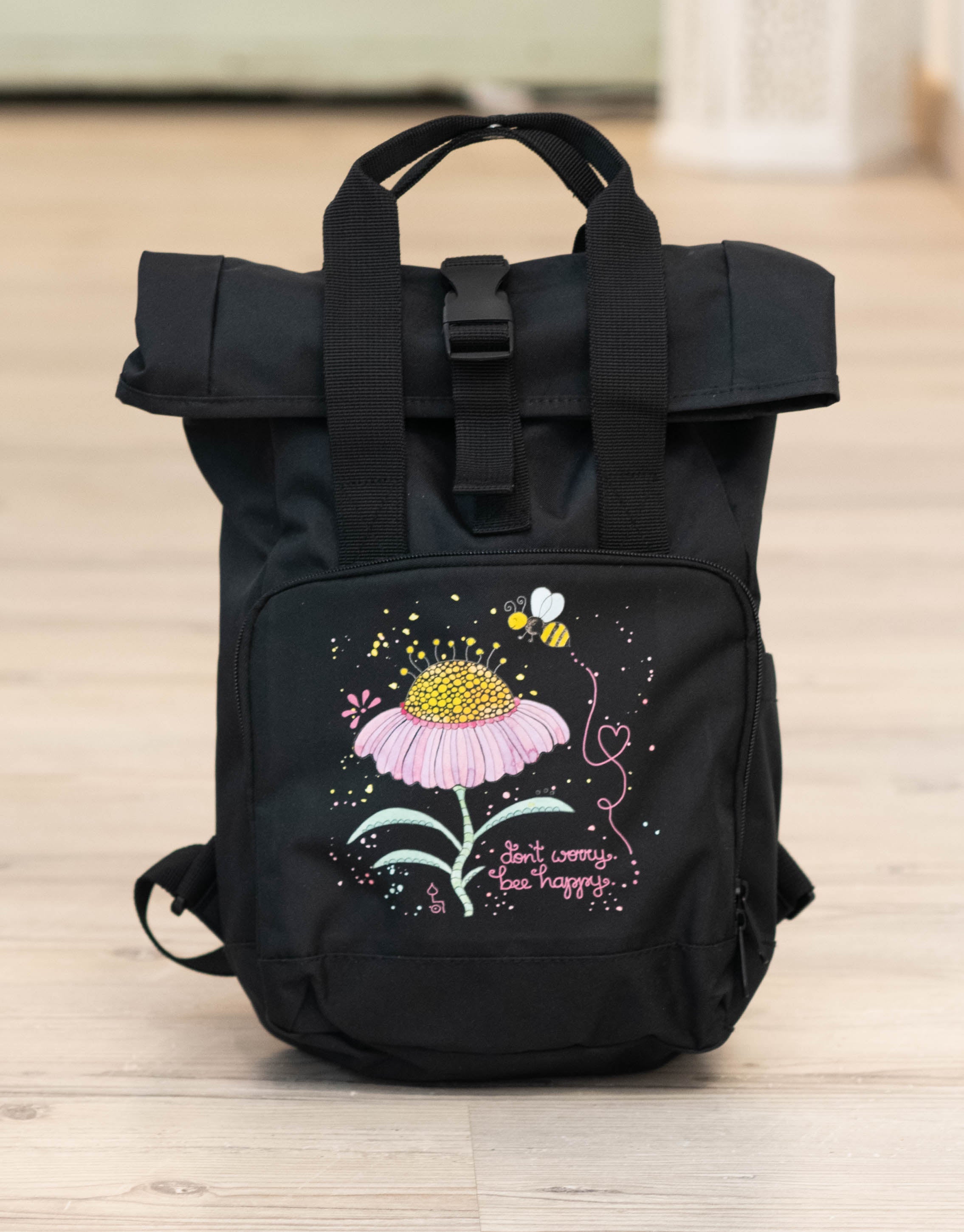 Rucksack klein Black „Bee happy”-RollinArt