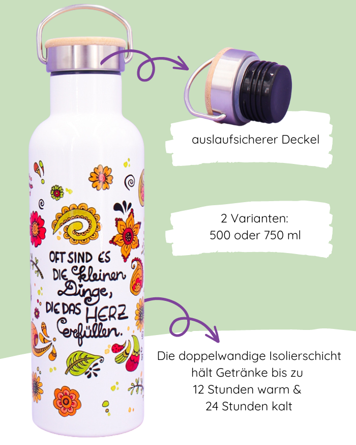 Thermosflasche Bambusdeckel "Die kleinen Dinge"-RollinArt