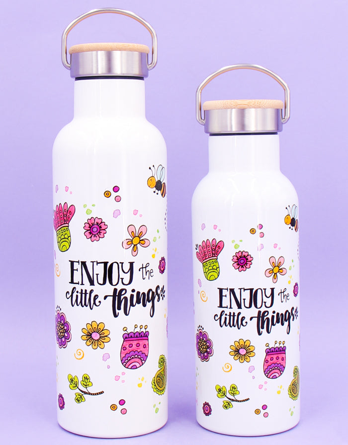 Thermosflasche Bambusdeckel "Enjoy the little things"-RollinArt