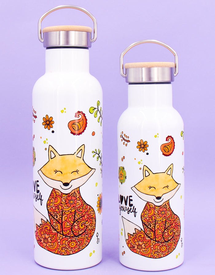 Thermosflasche Bambusdeckel "Fuchs"-RollinArt