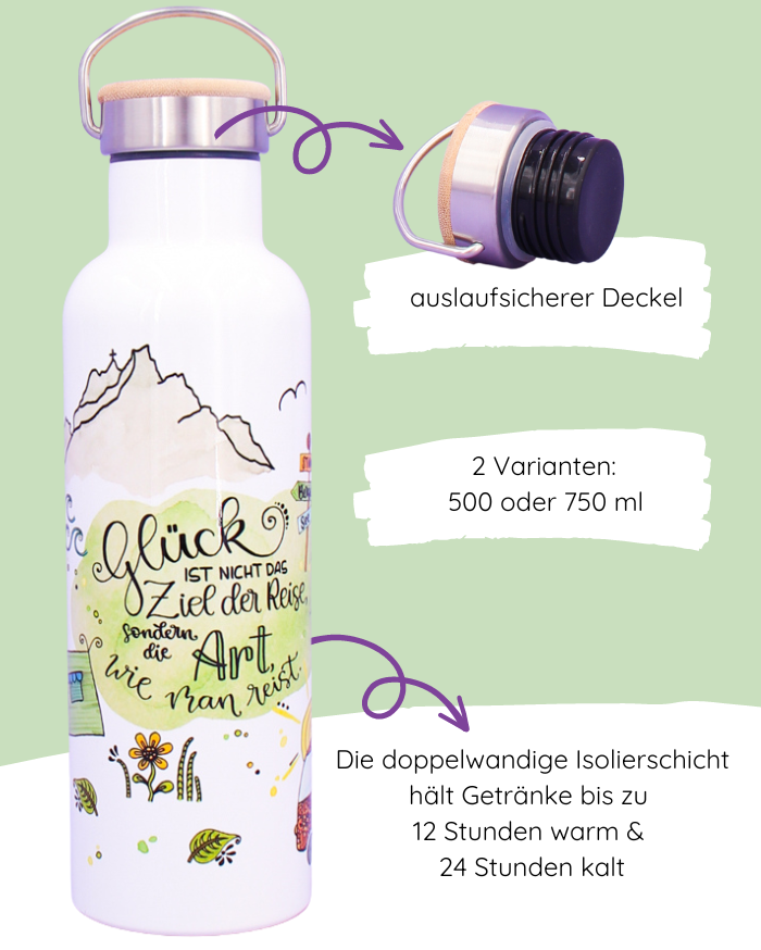 Thermosflasche Bambusdeckel "Reiselust"-RollinArt