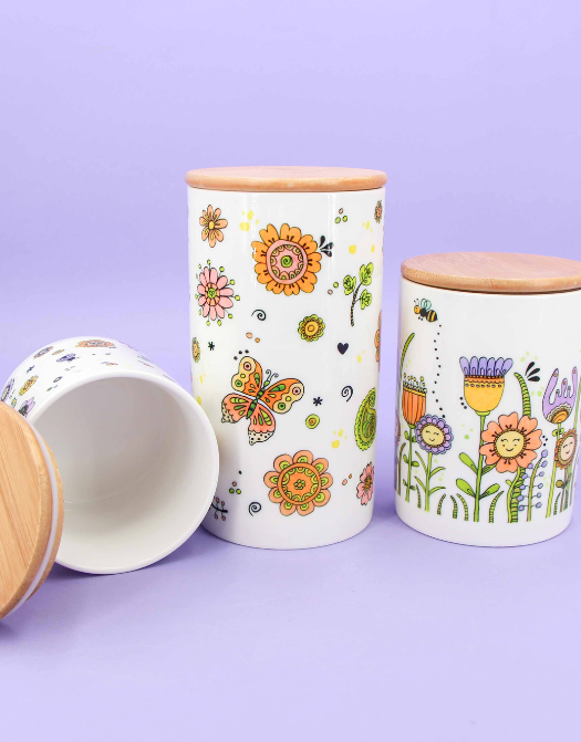 3er Set Keramikdosen "Happy Flowers"-RollinArt