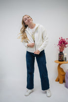 Damen Zipper-Hoodie ivory „Blumenwiese"