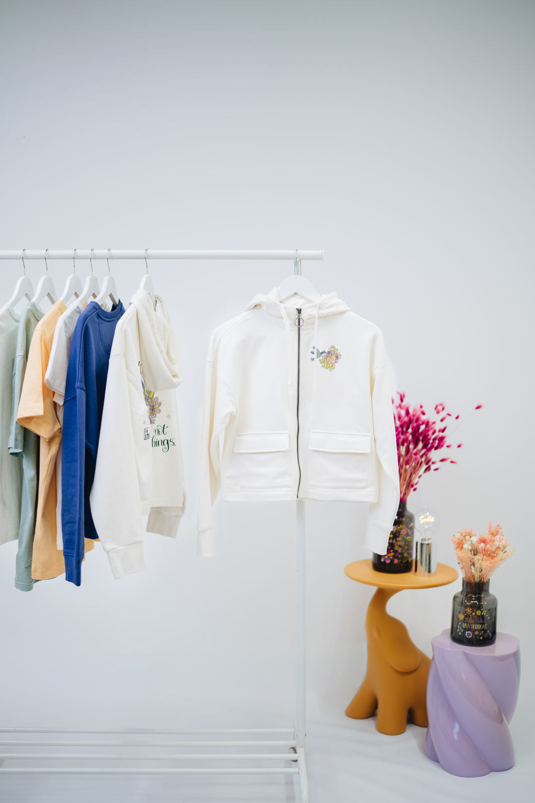 Damen Zipper-Hoodie ivory „Kolibri"