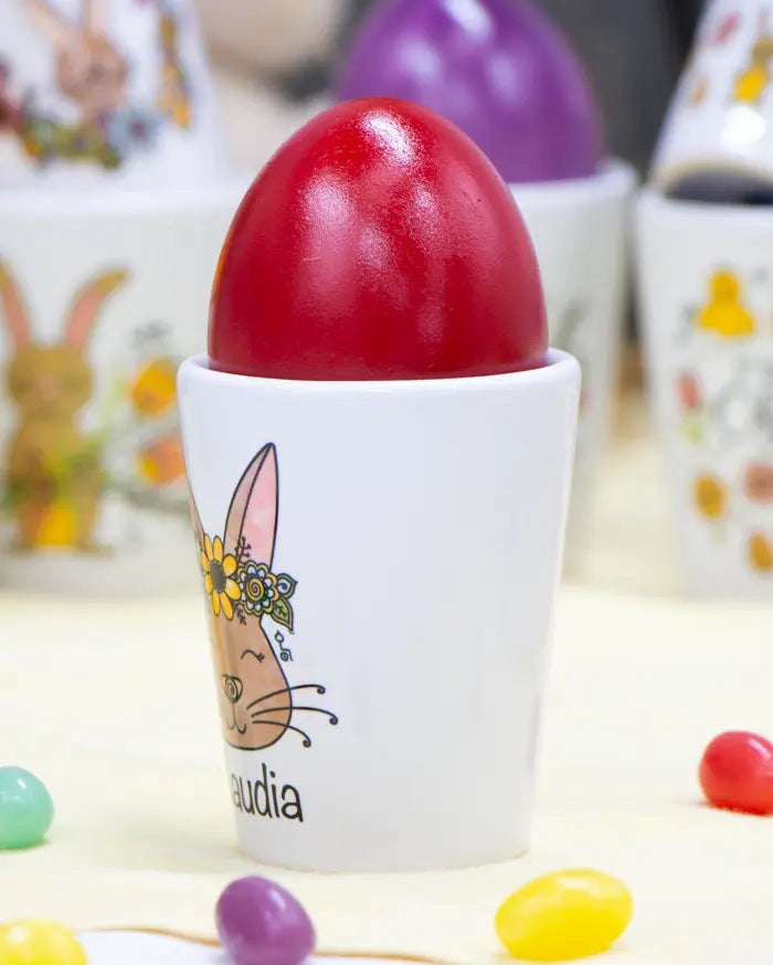 Eierbecher "Blumenhase" mit Wunschname