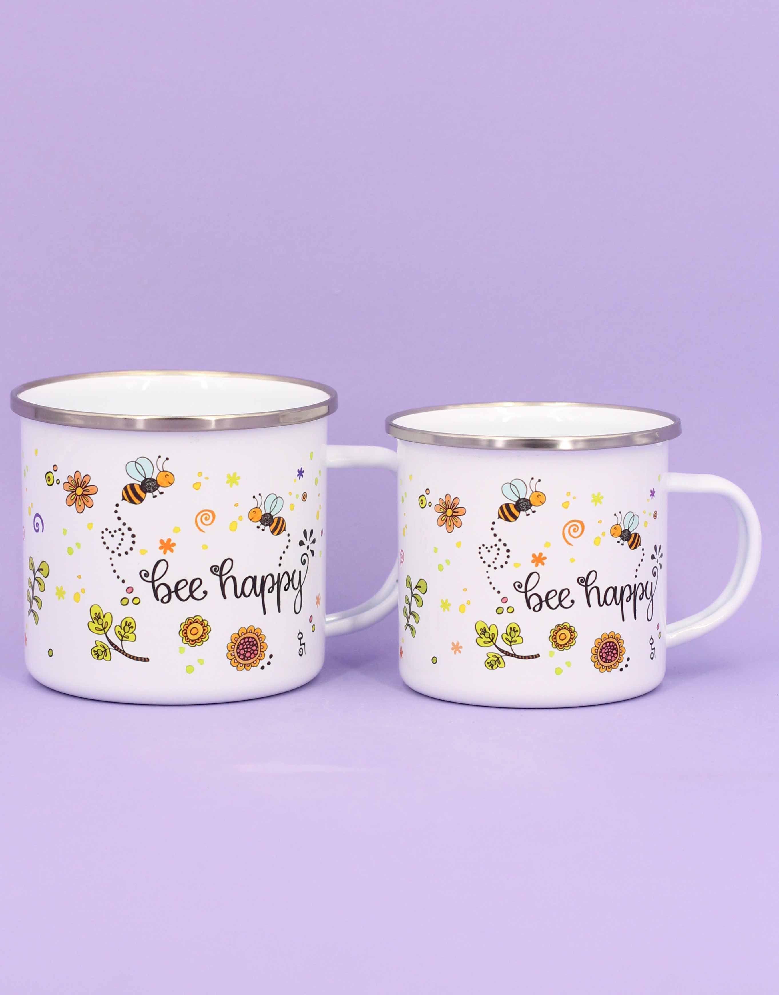 Emaille-Tasse "Bee happy"