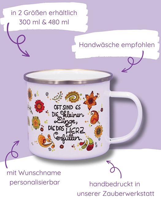 Emaille-Tasse "Die kleinen Dinge"