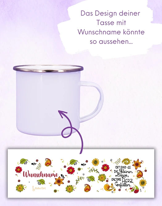 Emaille-Tasse "Die kleinen Dinge"