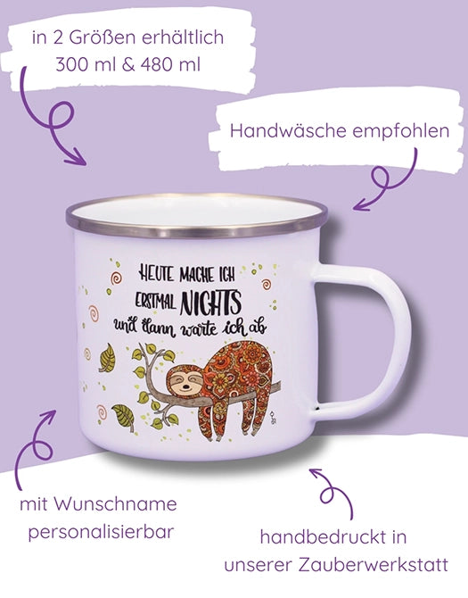 Emaille-Tasse "Faultier"