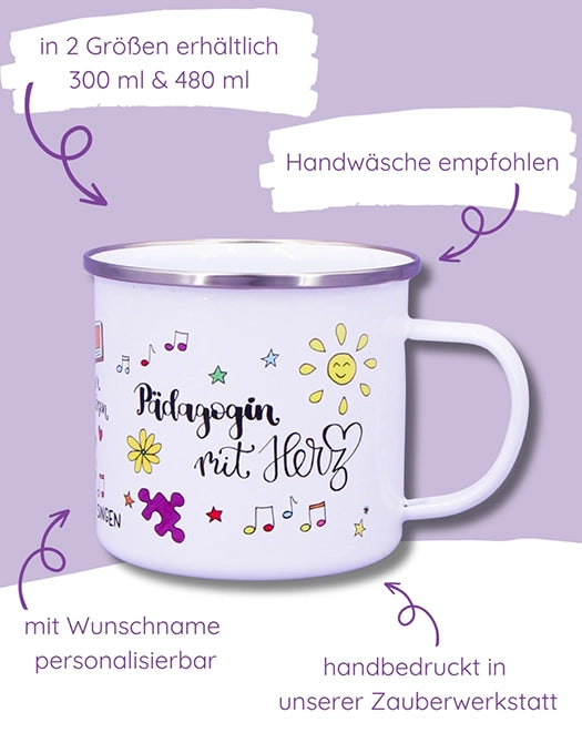 Emaille-Tasse "Pädagogin mit Herz"