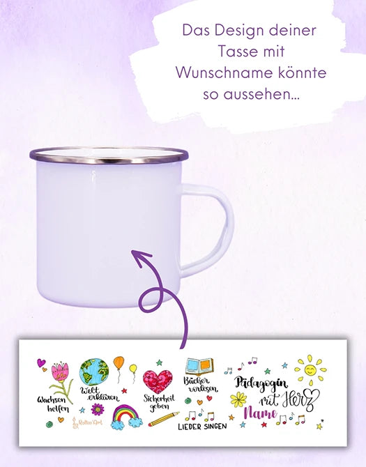 Emaille-Tasse "Pädagogin mit Herz"