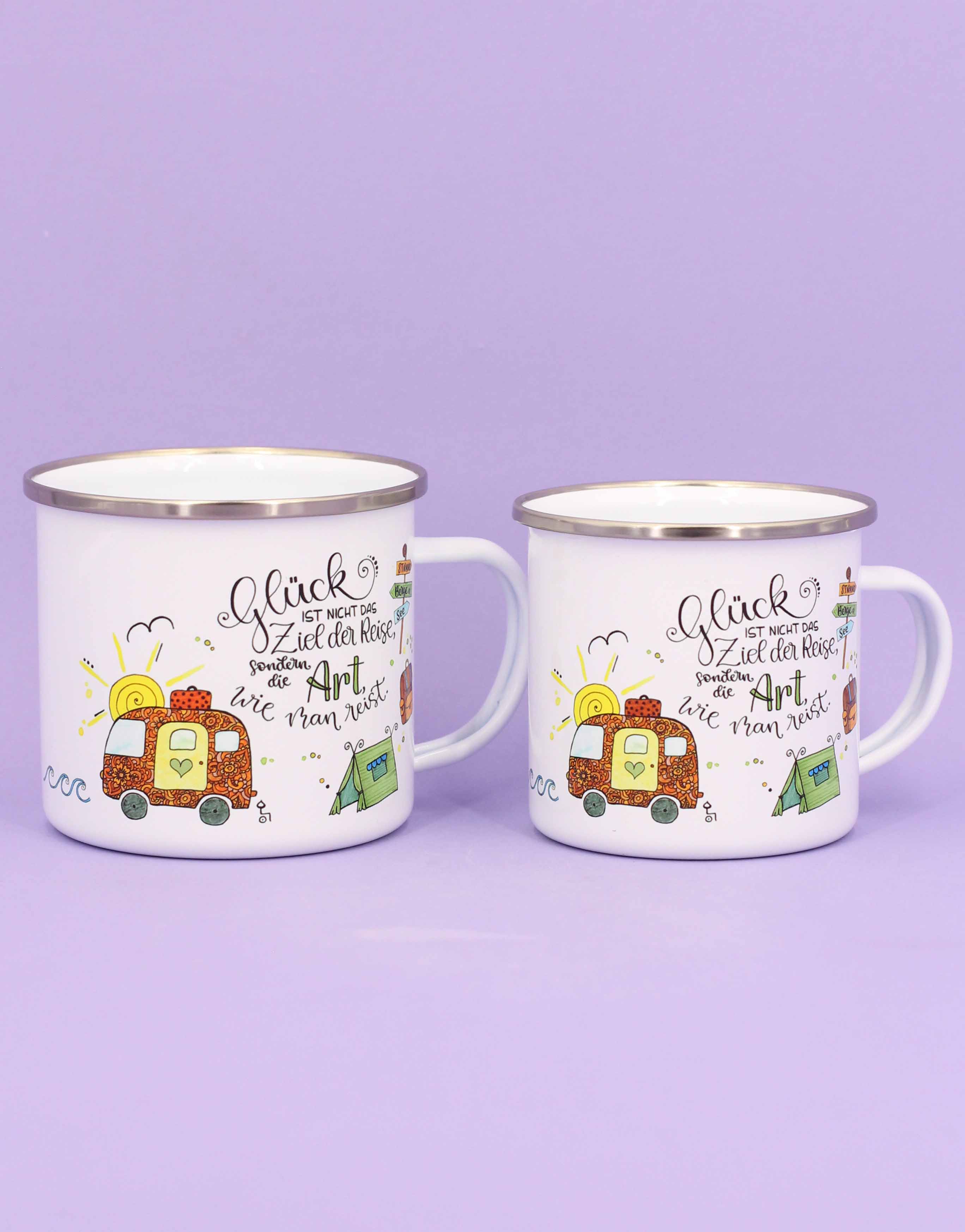 Emaille-Tasse "Reiselust"