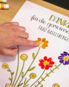 Fingerabdruck-Erinnerungsposter „Blumentopf voller Dankbarkeit" mit Wunschname