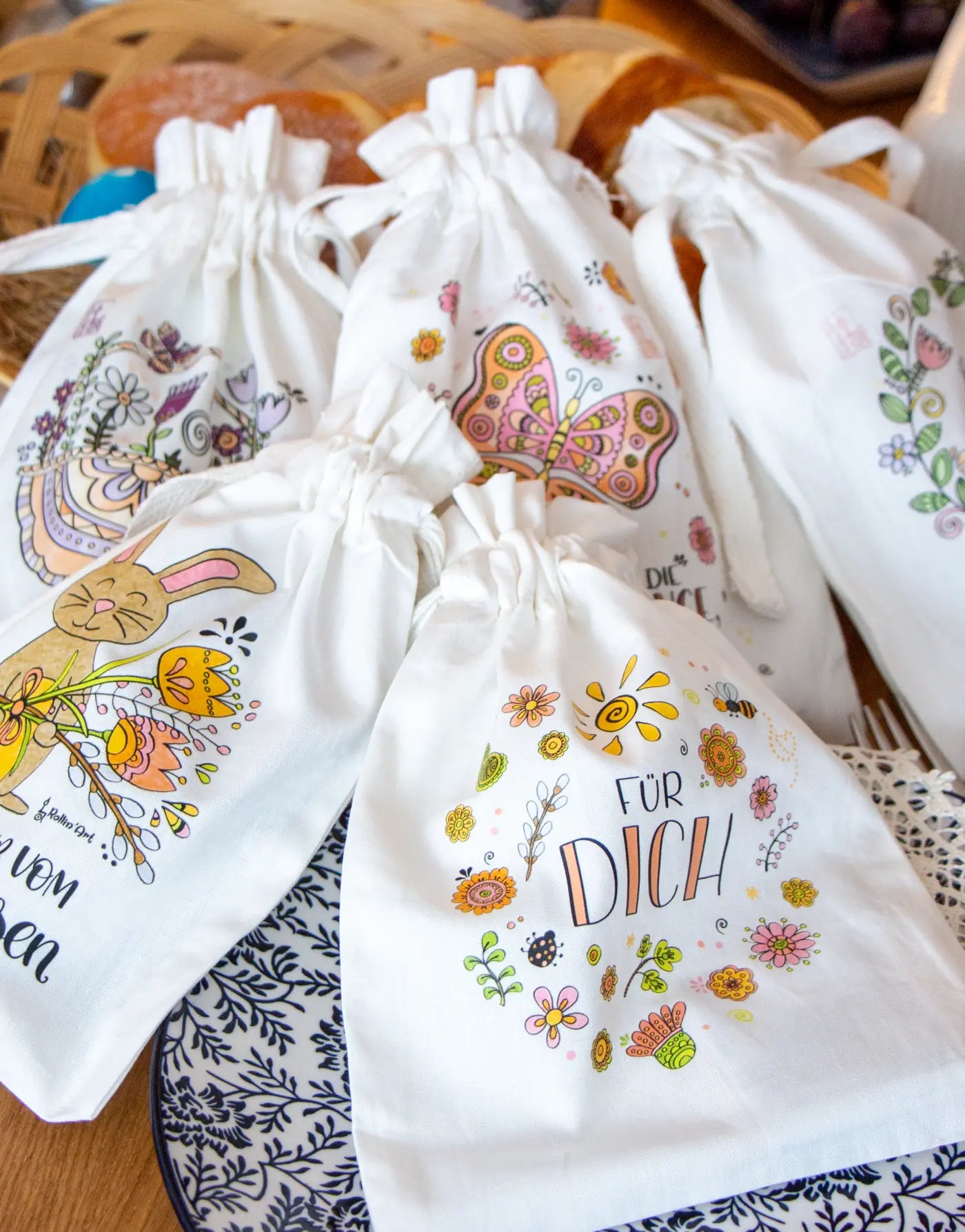 Geschenkbeutel-Set „Osterfreude“ – 5 liebevoll gestaltete Stoffbeutel im Set