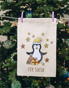 Geschenkbeutel mit Zugband "Pinguin" mit Wunschname