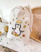 Geschenkbeutel mit Zugband "Pinguin" mit Wunschname