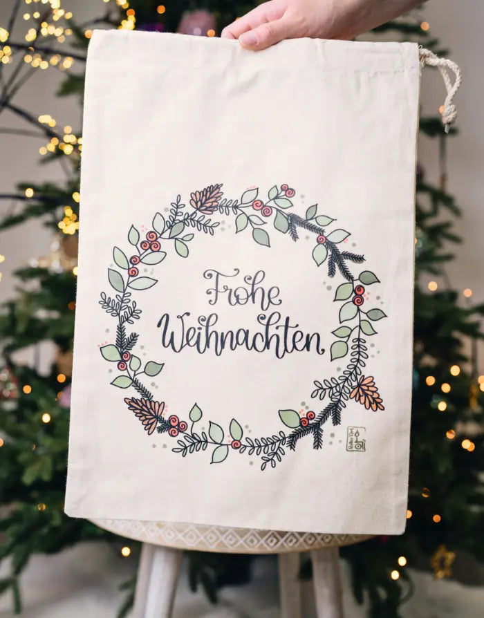 Geschenkbeutel mit Zugband "Weihnachtskranz"