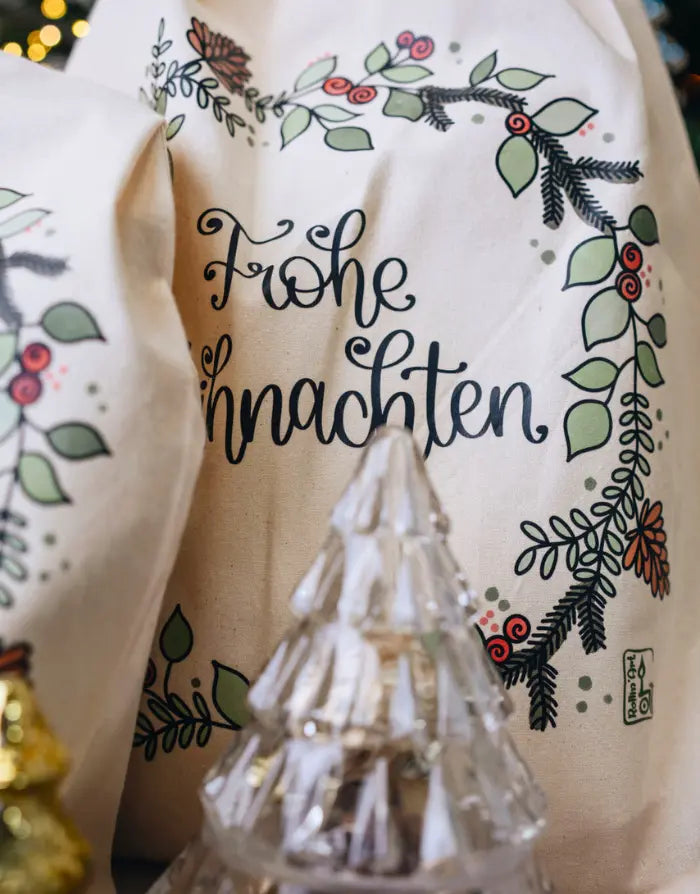 Geschenkbeutel mit Zugband "Weihnachtskranz"