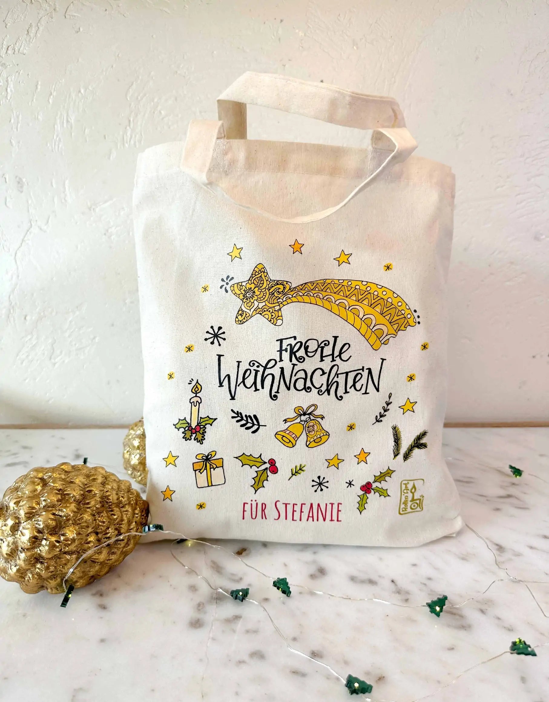 Geschenktäschchen "Frohe Weihnachten" mit Wunschname