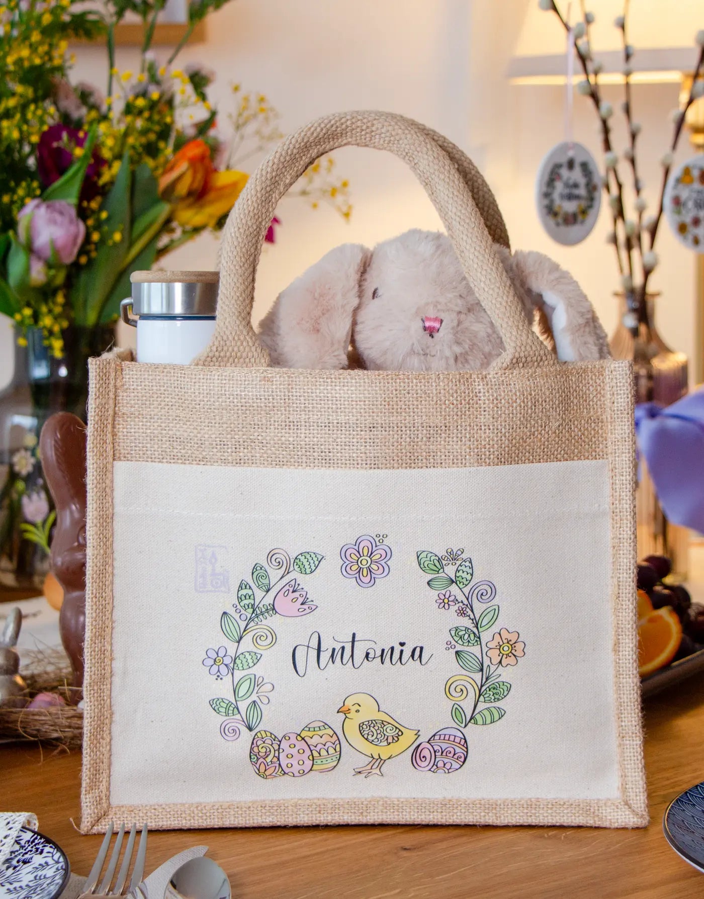 Geschenktasche Jute "Küken" mit Wunschname