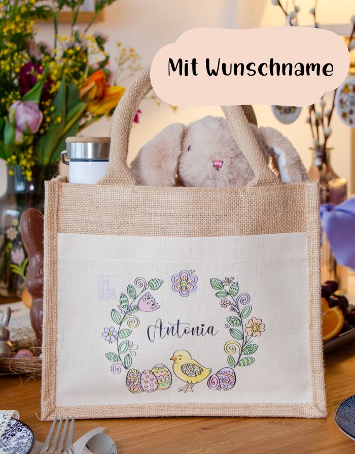 Geschenktasche Jute "Küken" mit Wunschname