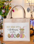 Geschenktasche Jute "Vom Osterhasen" blumig