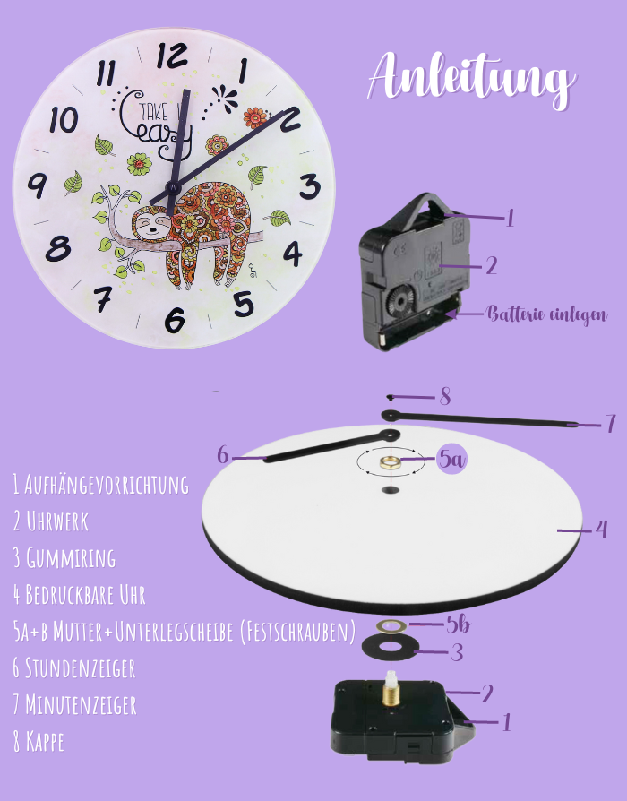 Glaswanduhr "Faultier"