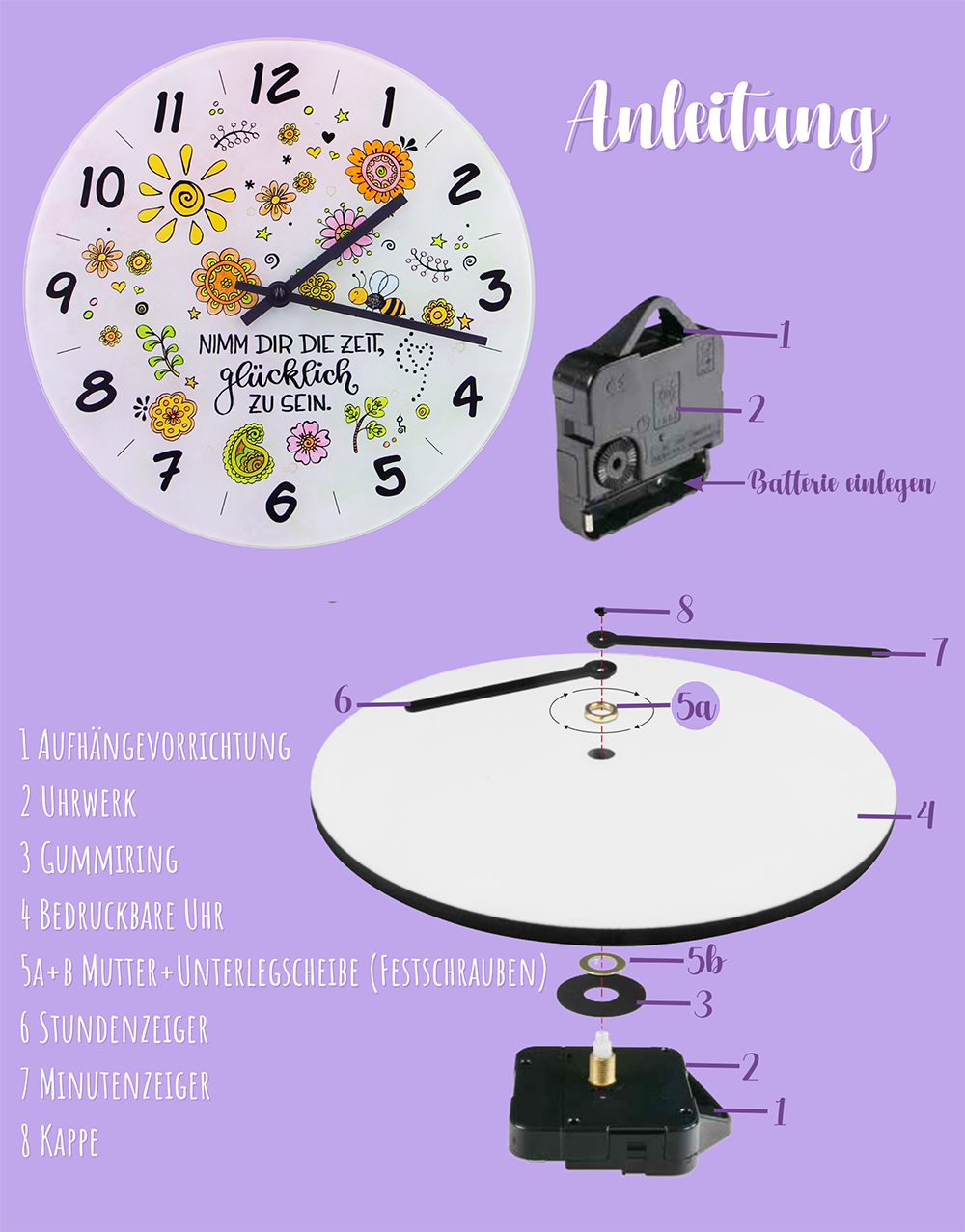 Glaswanduhr "Nimm dir die Zeit"