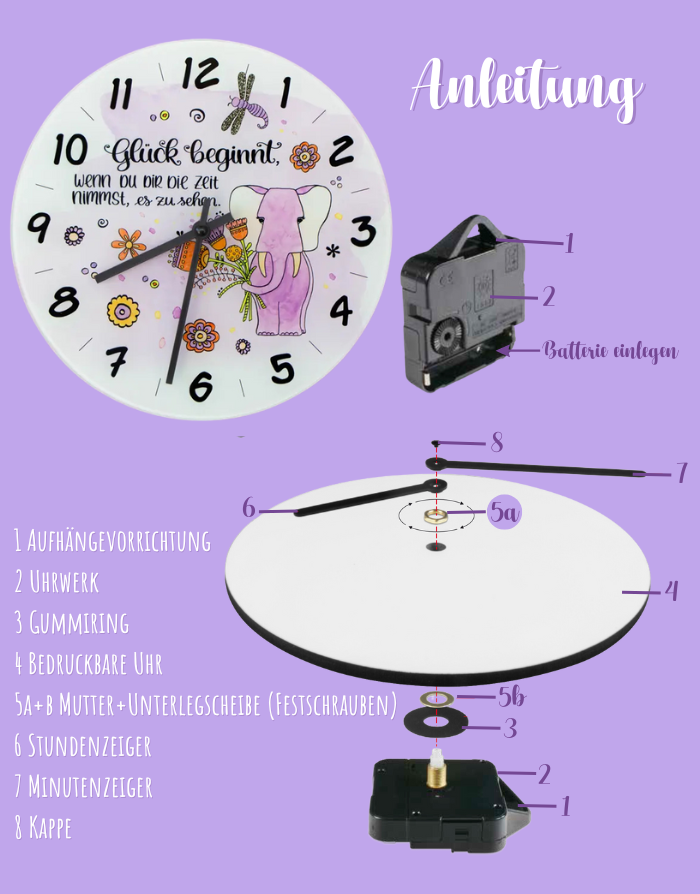 Glaswanduhr „Zeit für Glück“