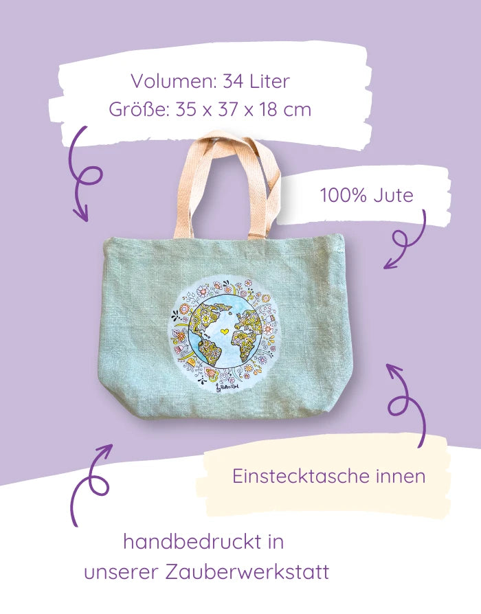 Jute Beach Bag "Wundervolle Welt"
