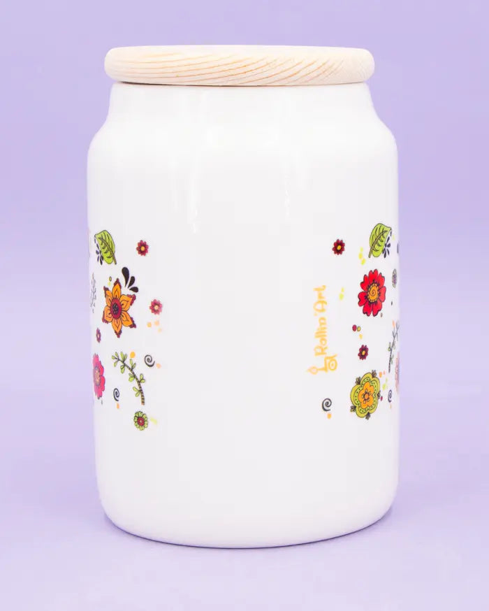 Keramikdose groß mit Holzdeckel "Es sind die kleinen Dinge"