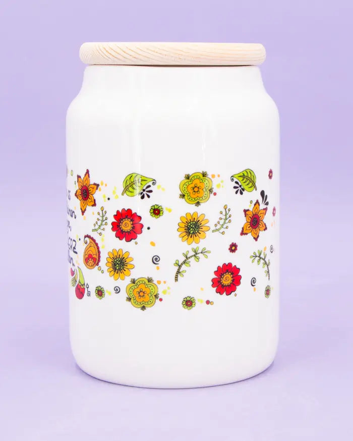 Keramikdose groß mit Holzdeckel "Es sind die kleinen Dinge"