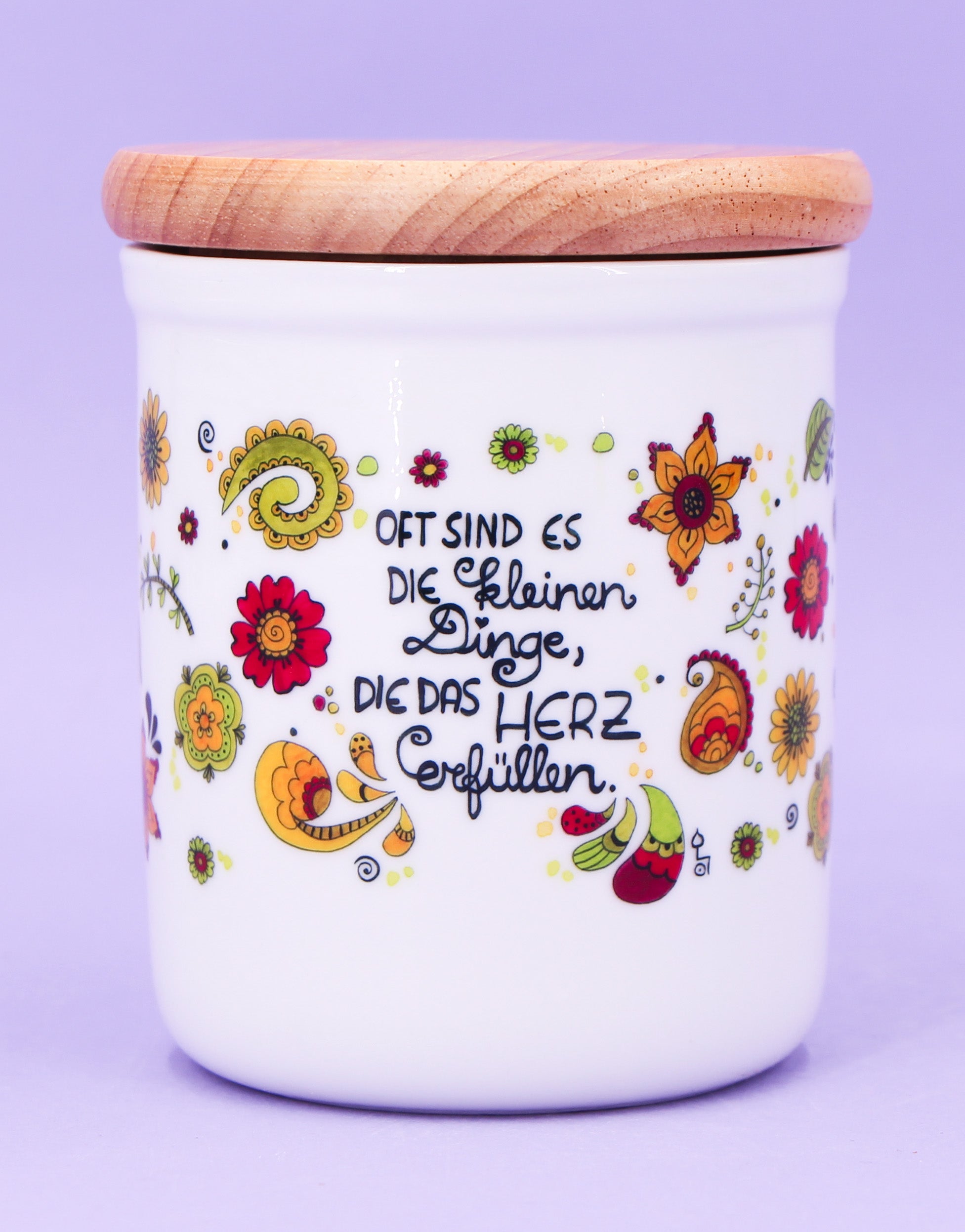 Keramikdose klein mit Holzdeckel "Die kleinen Dinge"