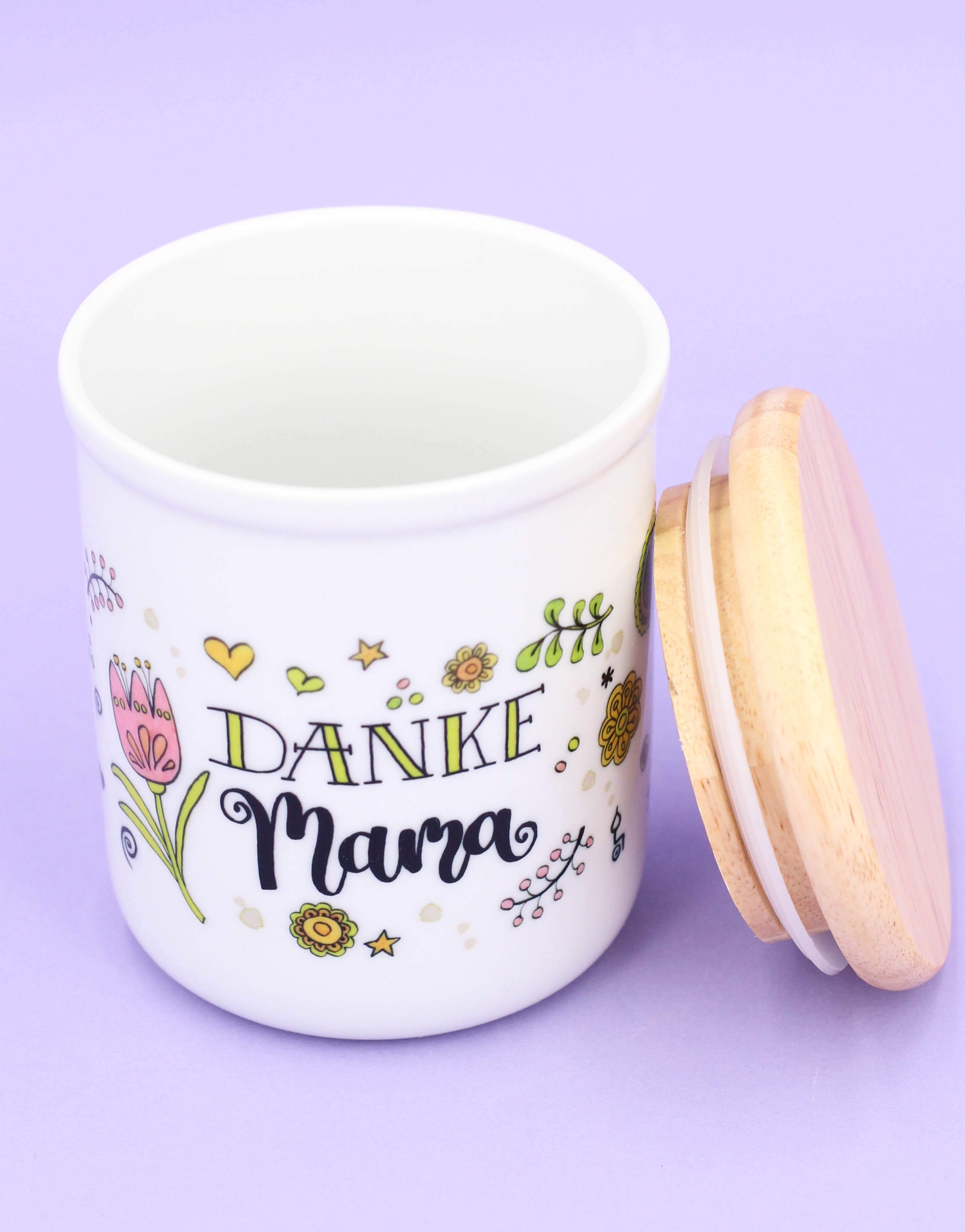 Keramikdose klein mit Holzdeckel "Mama"