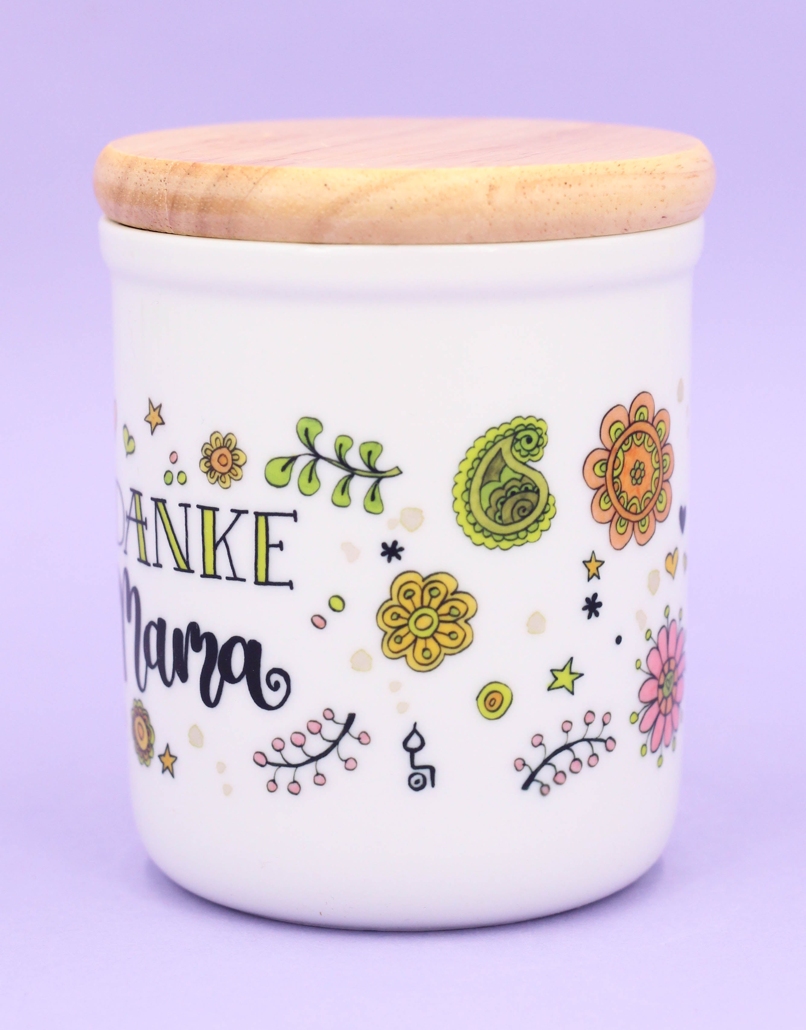 Keramikdose klein mit Holzdeckel "Mama"