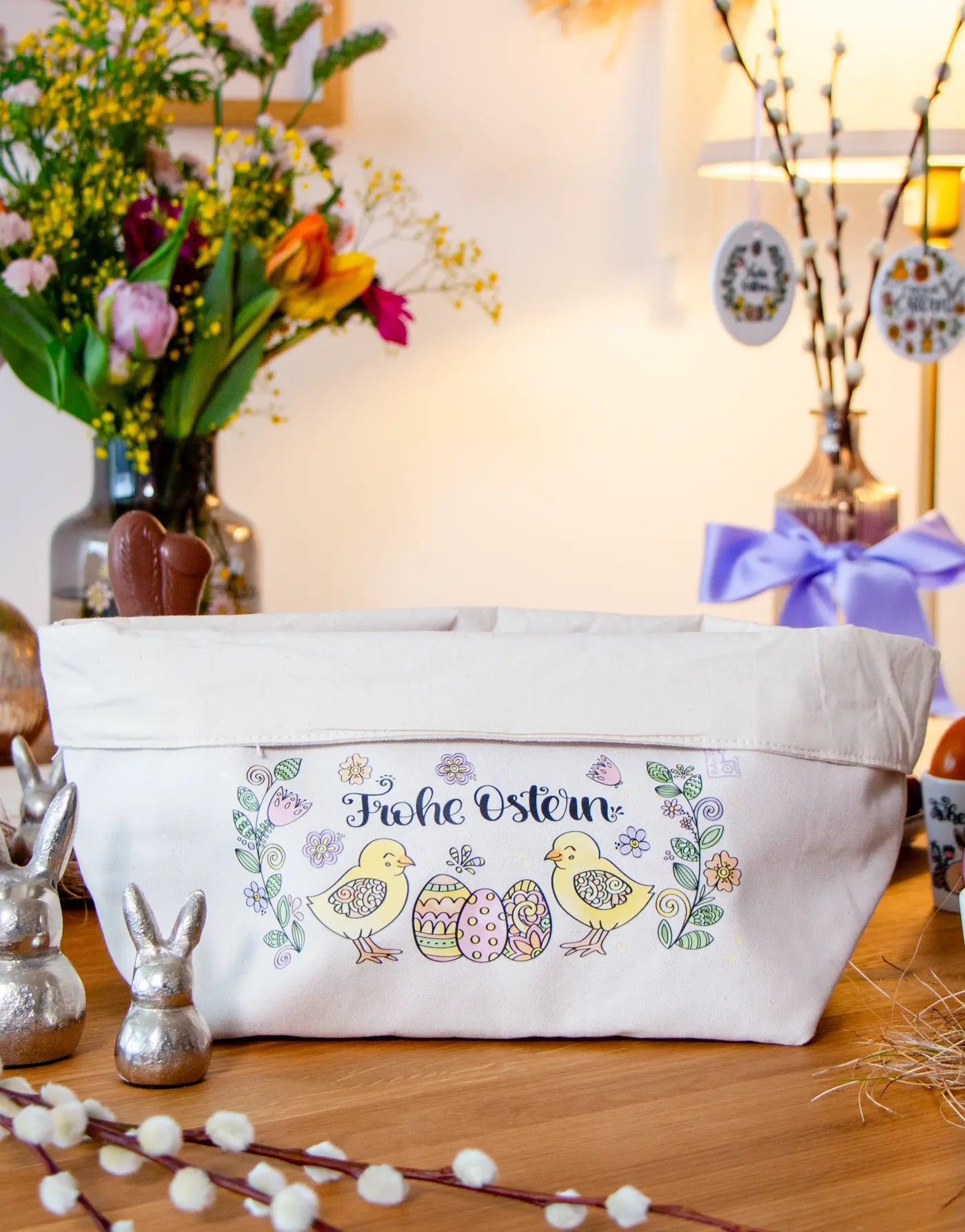 Osternest groß „Küken“ – nachhaltiges Stoffkörbchen