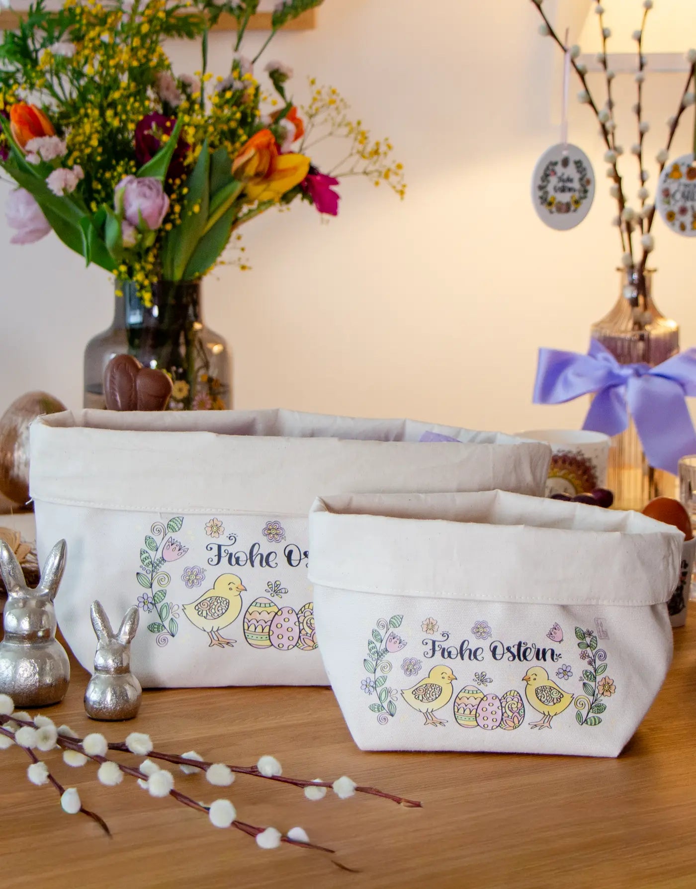 Osternest groß „Küken“ – nachhaltiges Stoffkörbchen