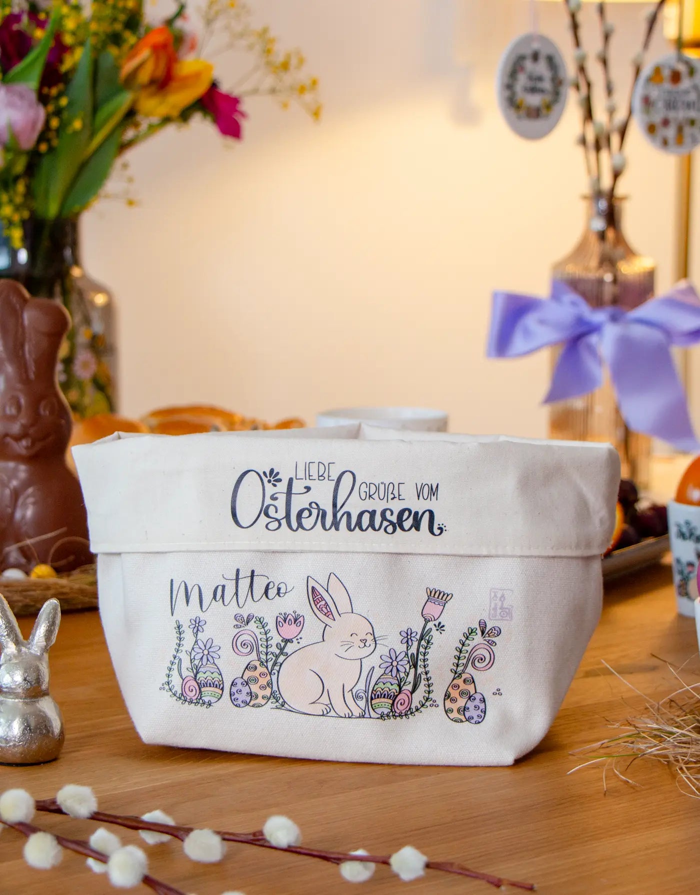 Osternest klein „Häschen“ – nachhaltiges Stoffkörbchen