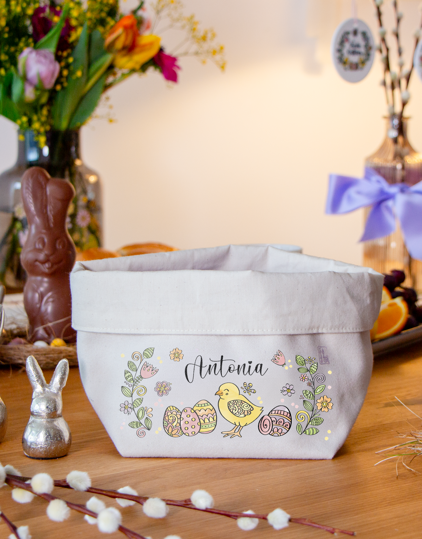 Osternest klein „Küken“ – nachhaltiges Stoffkörbchen