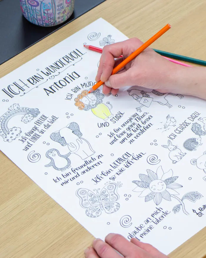 Poster zum Ausmalen "Affirmationen" mit Wunschname