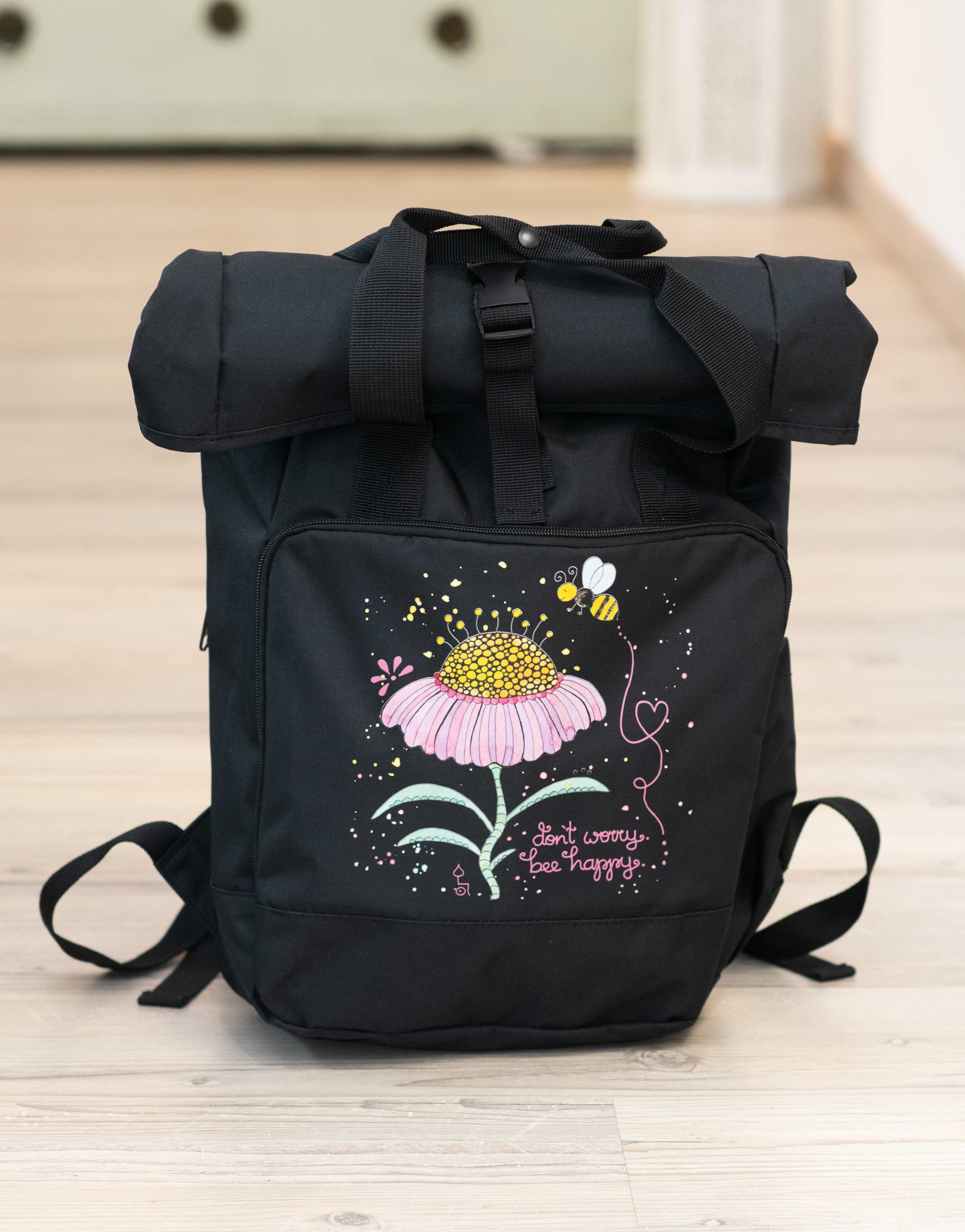 Rucksack groß Black „Bee happy”