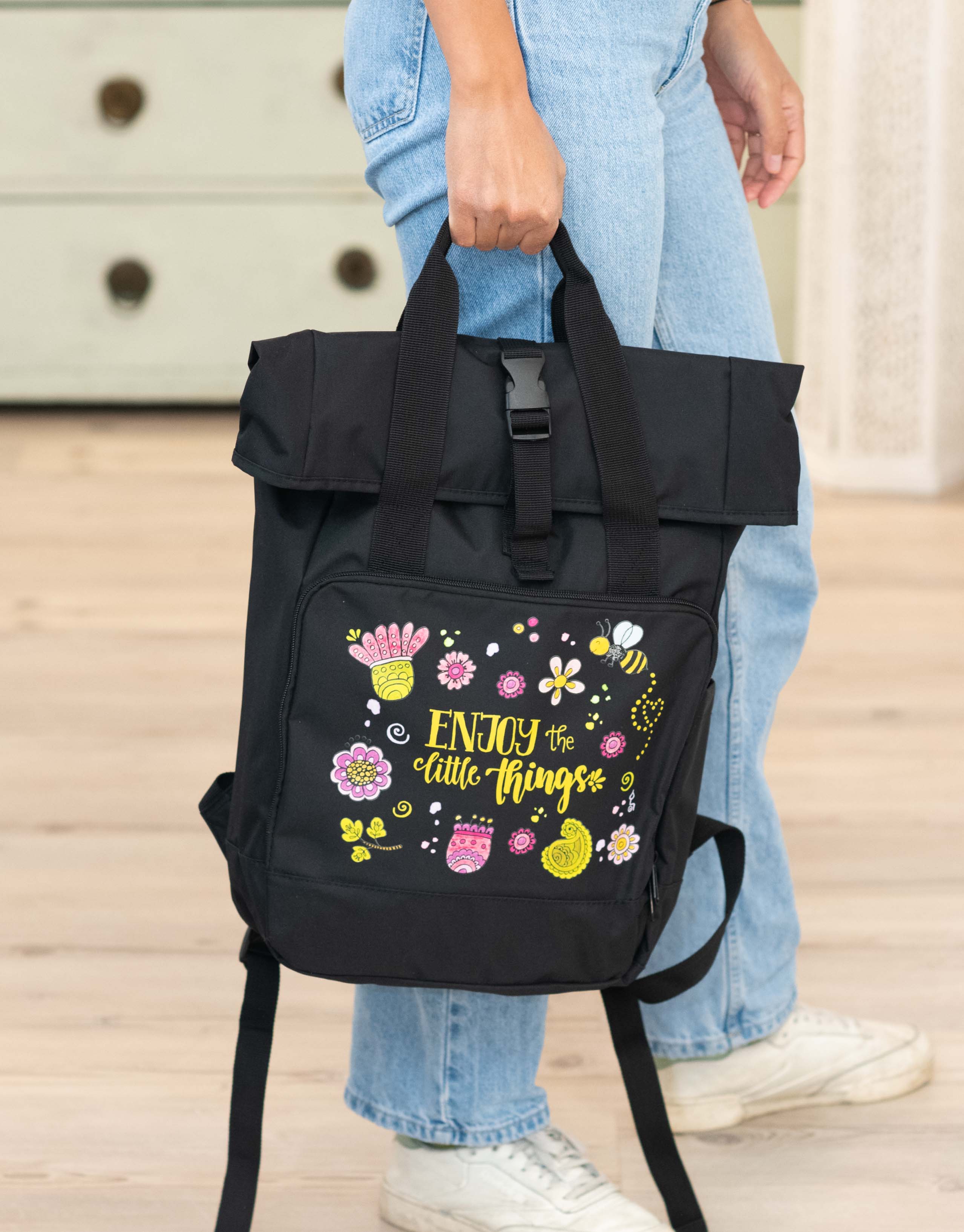 Rucksack groß Black „Enjoy the little things”